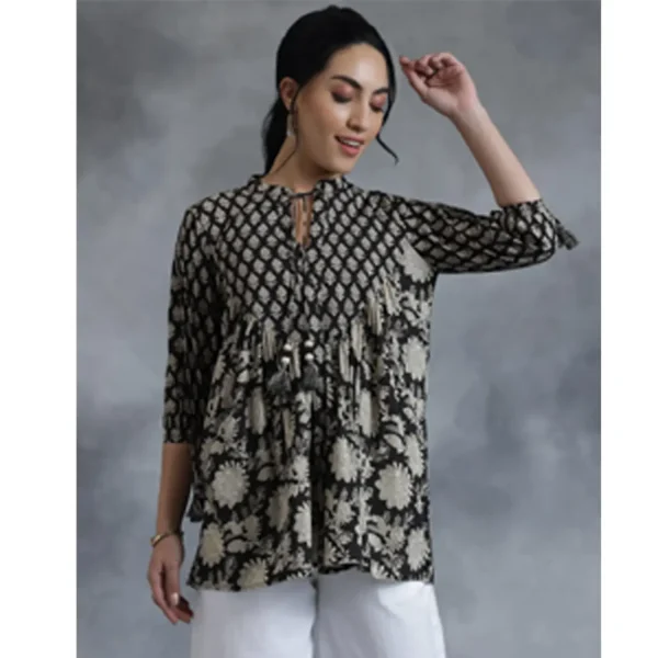 Stylish Black Printed Cotton A-Line Kurti for Women - Comfortable Elegant Ethnic Wear